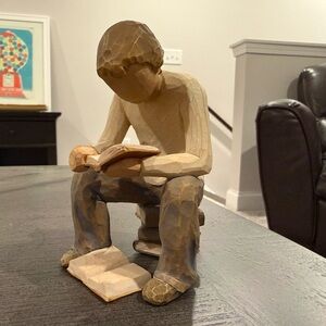 Willow Tree Boy Reading Figurine in Brown and Tan titled QUEST